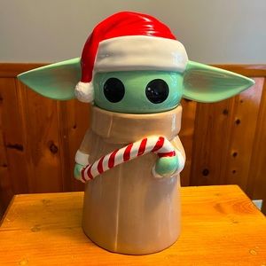 Yoda Santa hat and candy cane canister jar